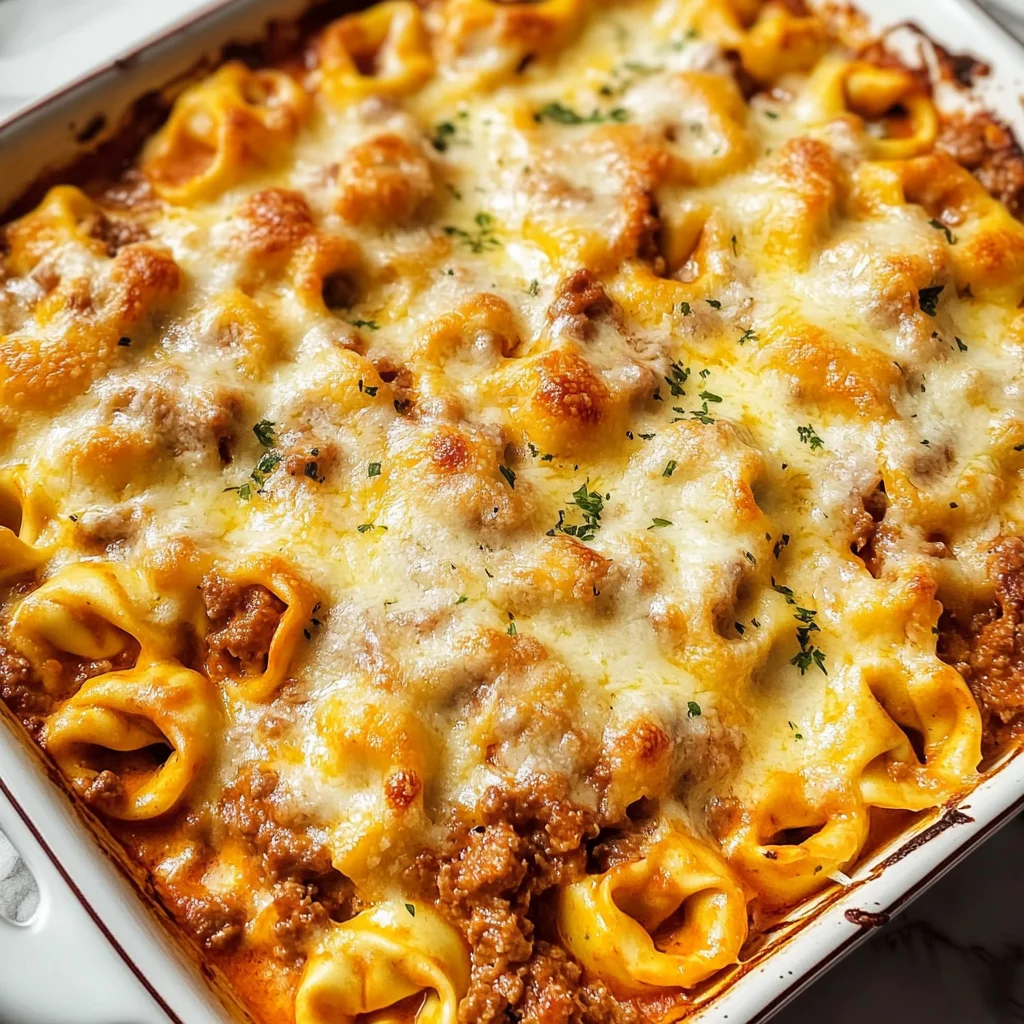 Cheesy Baked Tortellini Casserole With Meat Sauce