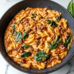 Hearty Ground Beef Orzo with Tomato Cream Sauce