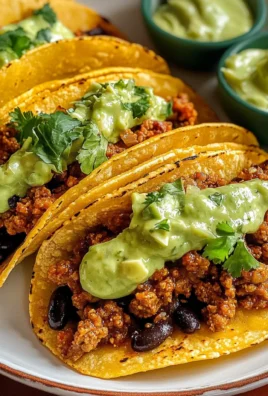 Crispy Baked Ground Turkey Tacos with Avocado Sauce